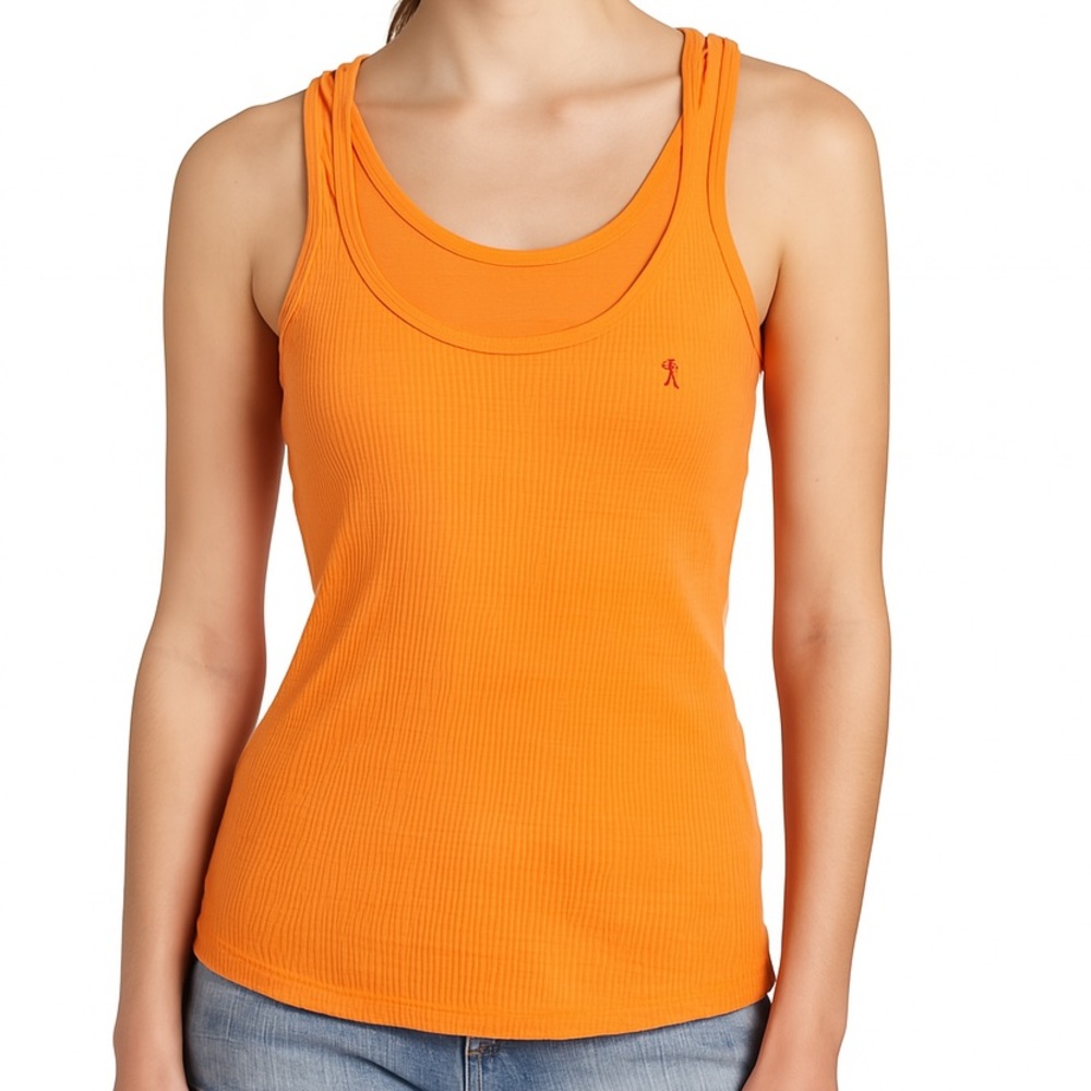 Da-Nang Orange Ribbed Tank Top Layered Double Strap Summer Top NWT